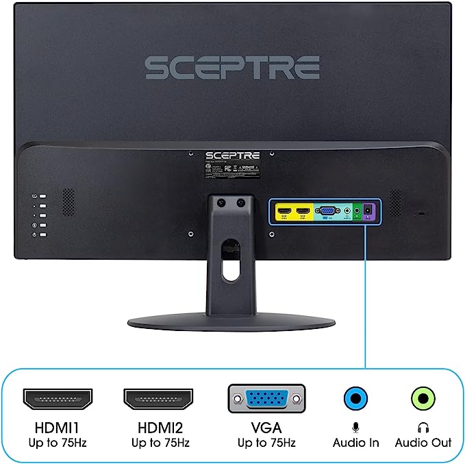 Sceptre E248W-19203R Écran LED ultra fin 24" 75 Hz 1080p 2 x HDMI VGA haut-parleurs intégrés, noir métallique