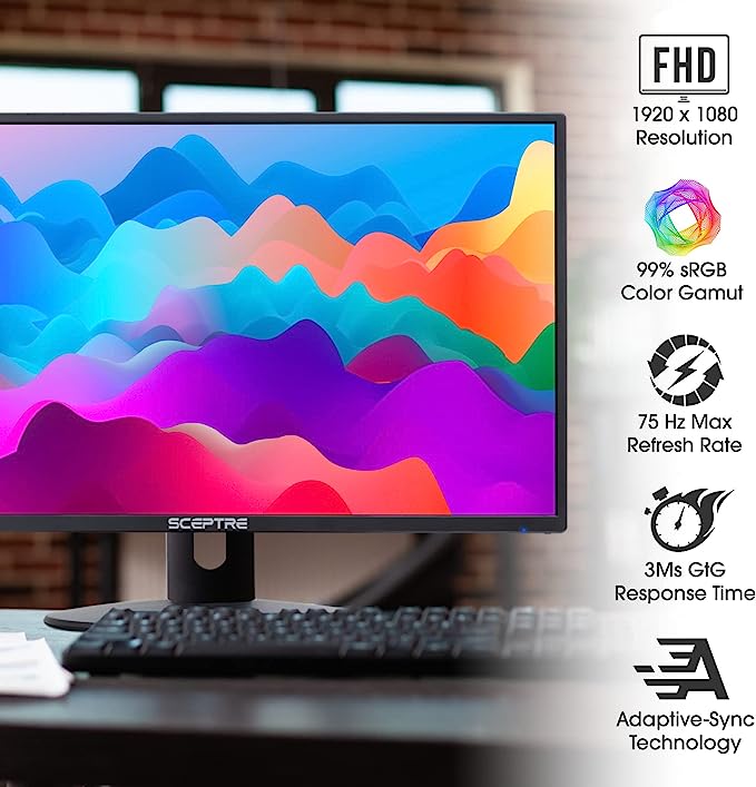 Sceptre E248W-19203R Écran LED ultra fin 24" 75 Hz 1080p 2 x HDMI VGA haut-parleurs intégrés, noir métallique
