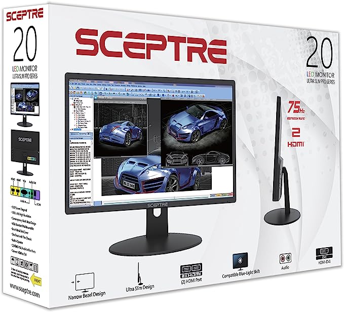 Sceptre E248W-19203R Écran LED ultra fin 24" 75 Hz 1080p 2 x HDMI VGA haut-parleurs intégrés, noir métallique