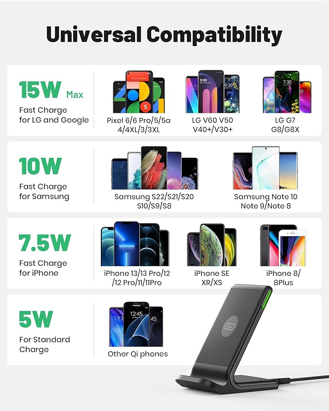 chargeurs sans fil rapides 15 W avec lumière adaptative