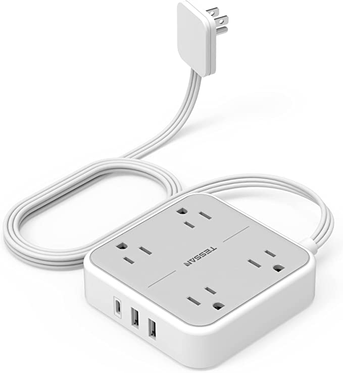 Barre d'alimentation plate avec USB C, rallonge ultra fine pour intérieur