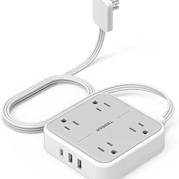 Barre d'alimentation plate avec USB C, rallonge ultra fine pour intérieur