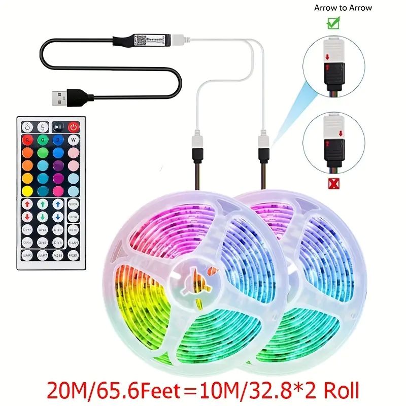Bandes lumineuses LED, 32.8ft / 10m, RGB 2835 DC5V, contrôleur