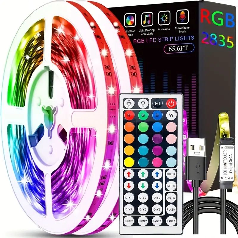Bandes lumineuses LED, 32.8ft / 10m, RGB 2835 DC5V, contrôleur
