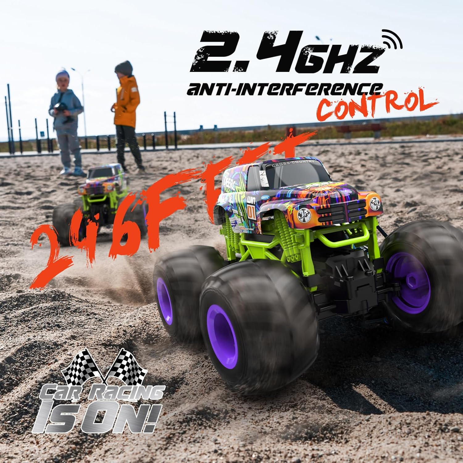 DEERC Jouet Monster Truck télécommandé tout terrain, camion RC
