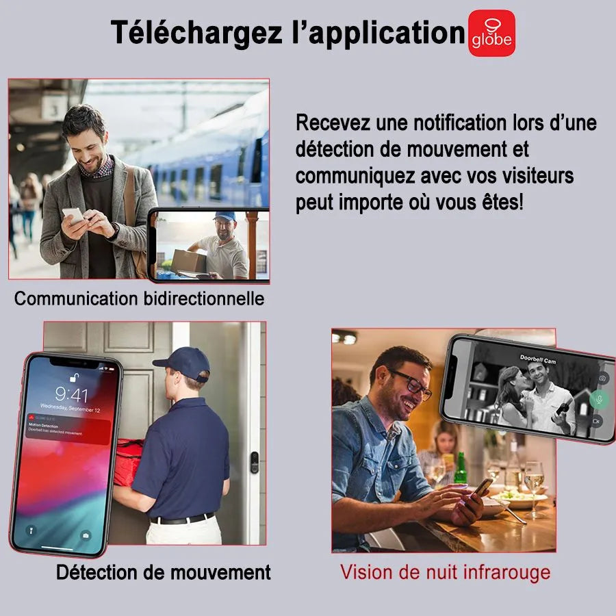 Sonnette caméra Wi-Fi GLOBE avec détecteur de mouvement - HD