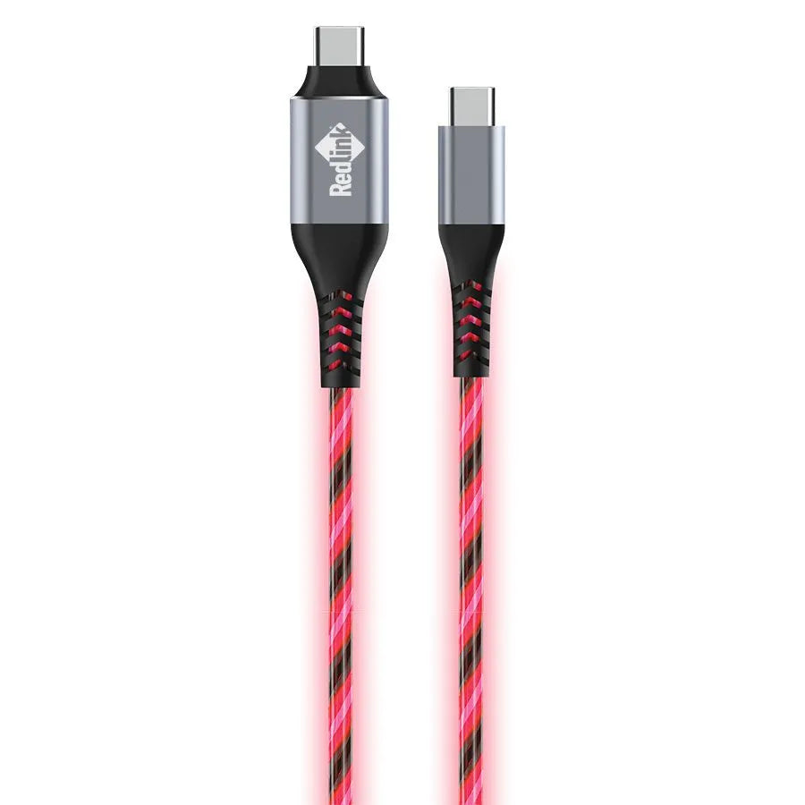 Câble lumineux USB-C mâle à mâle - Rouge - 1.8m