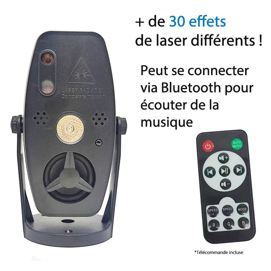 Mini projecteur effets laser avec haut-parleur et télécommande - USB