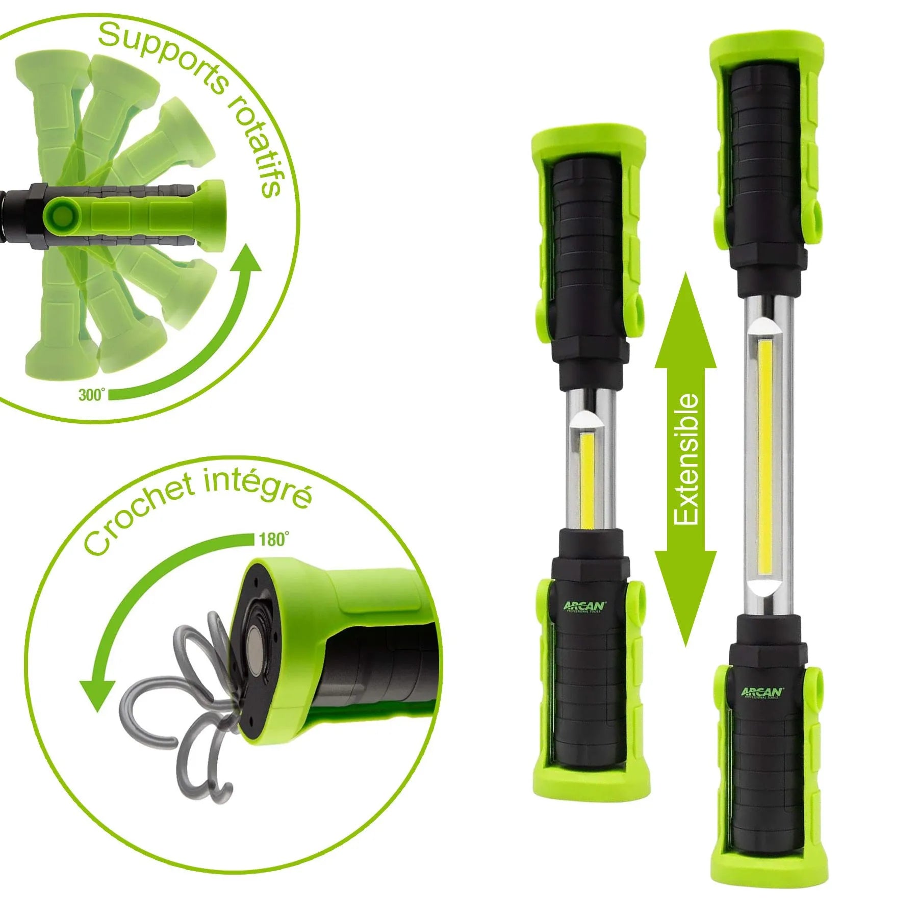 Lampe de travail DEL rechargeable avec crochet et base magnétique