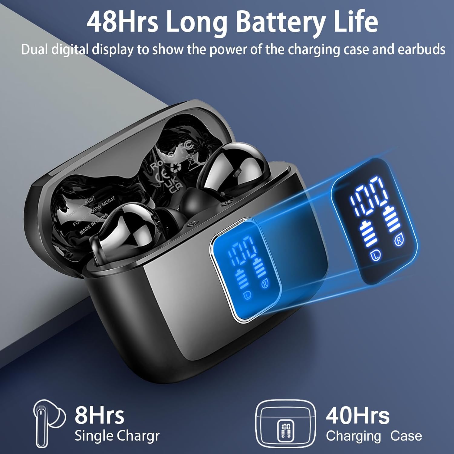 Écouteurs sans fil Bluetooth 5.3 Mini HiFi stéréo avec 4 micros