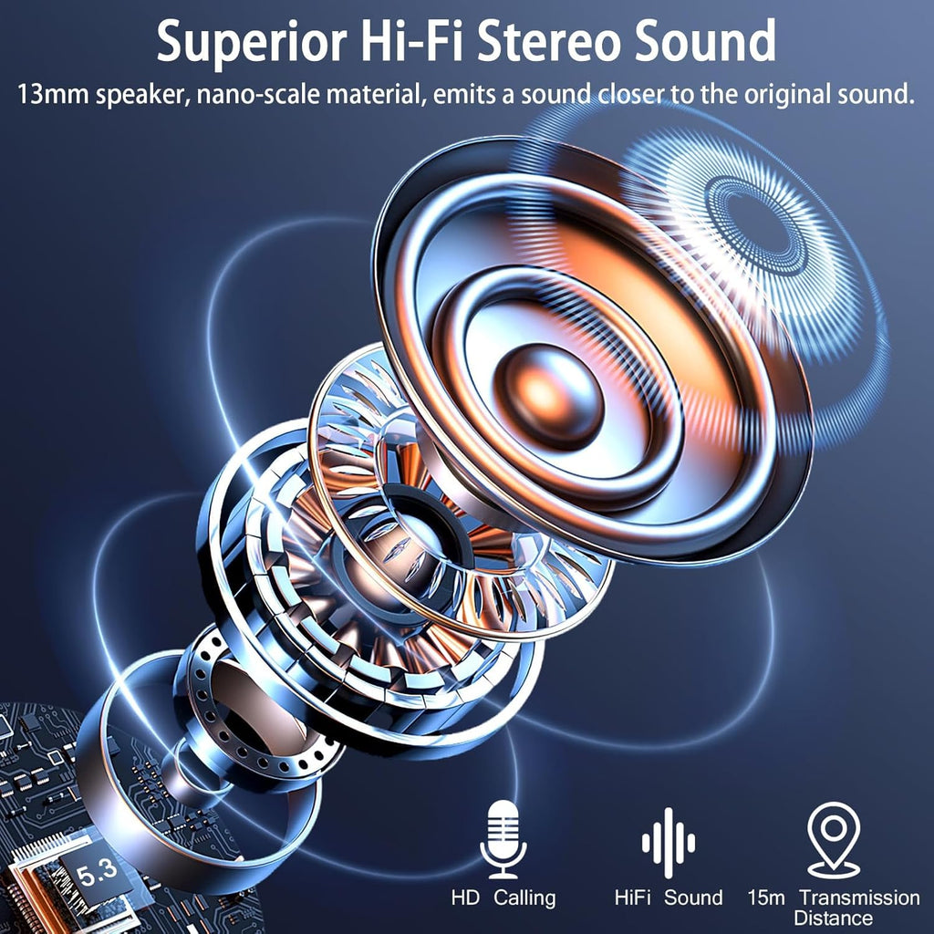 Écouteurs sans fil Bluetooth 5.3 Mini HiFi stéréo avec 4 micros