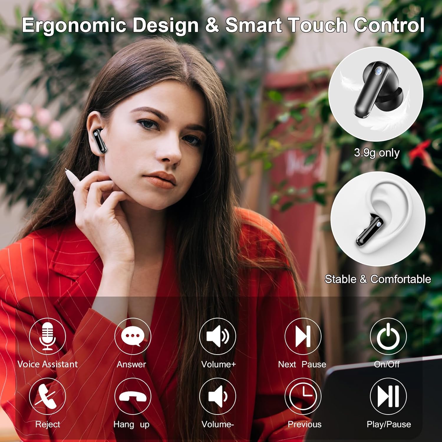 Écouteurs sans fil Bluetooth 5.4 HiFi stéréo, 45 heures de lecture