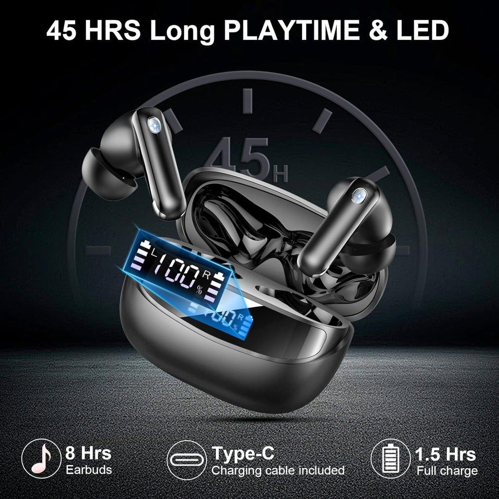 Écouteurs sans fil Bluetooth 5.4 HiFi stéréo, 45 heures de lecture