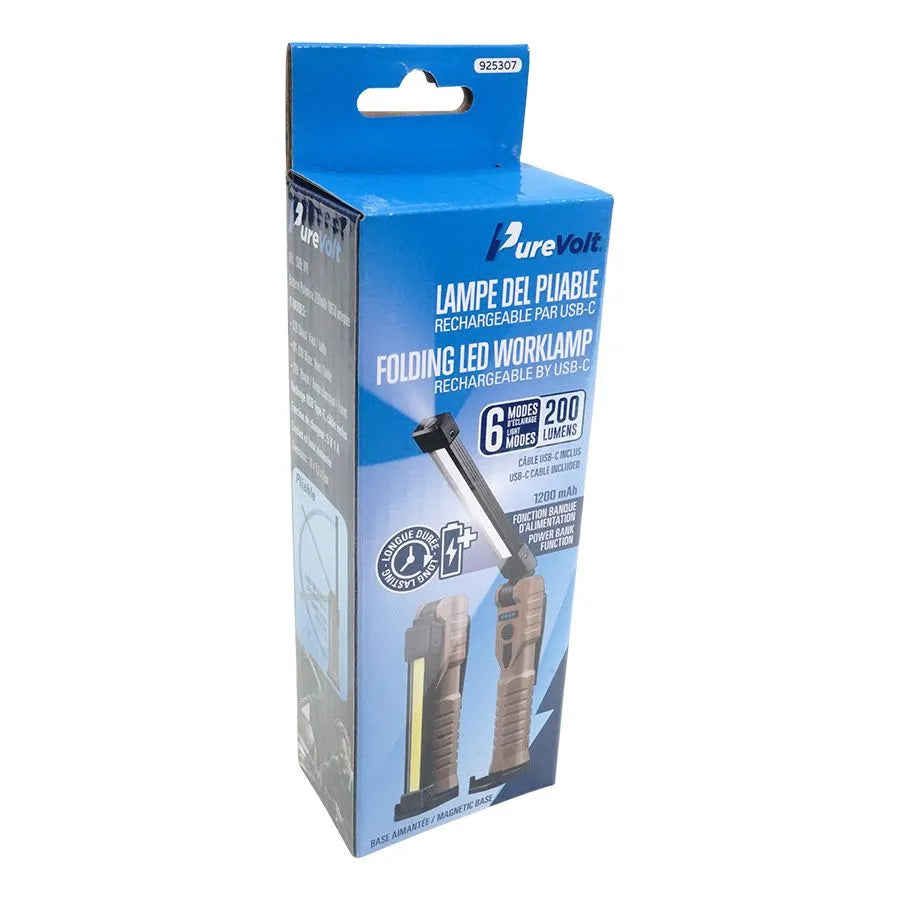 Lampe de travail DEL rechargeable avec base magnétique - 200 lumens - 6 modes