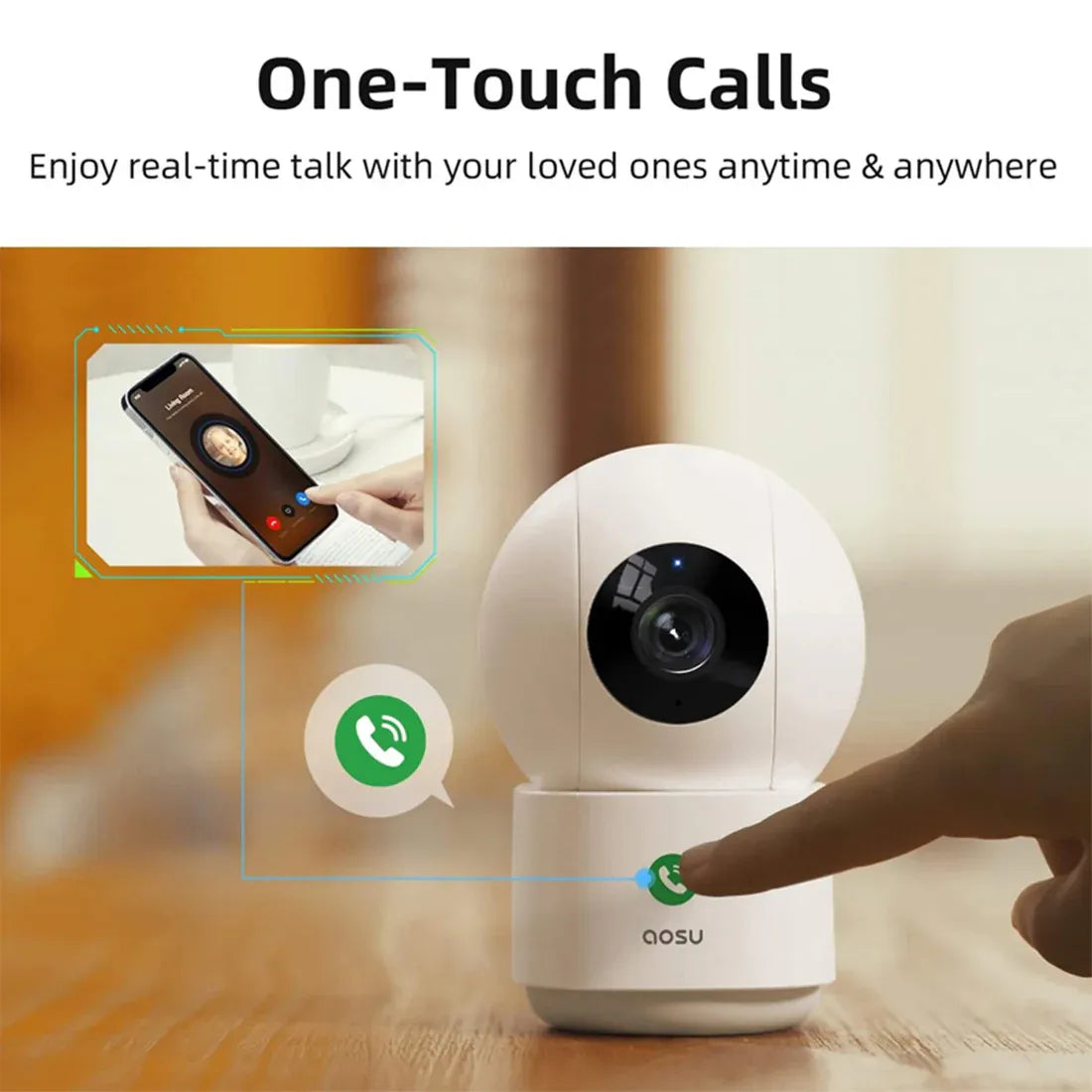 Caméra de sécurité intérieure AOSU C2E / Wi-Fi bi-bande sans fil avec fonction