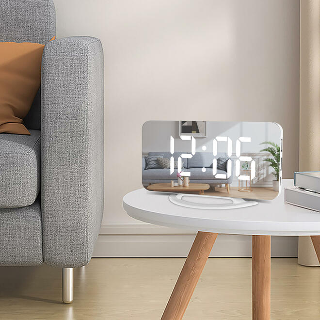 Réveil numérique, horloge de bureau LED et miroir avec grand écran