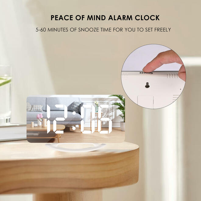 Réveil numérique, horloge de bureau LED et miroir avec grand écran