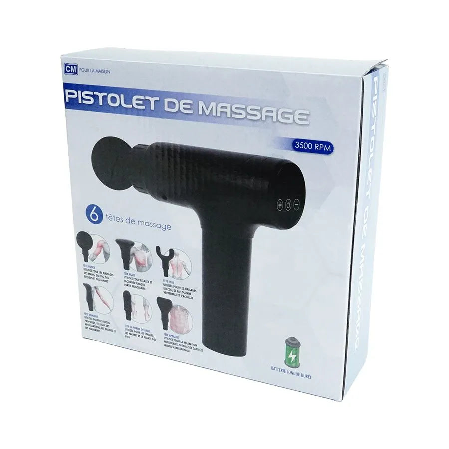 Pistolet de massage sans fil - 6 embouts - 6 vitesses - 3500 RPM