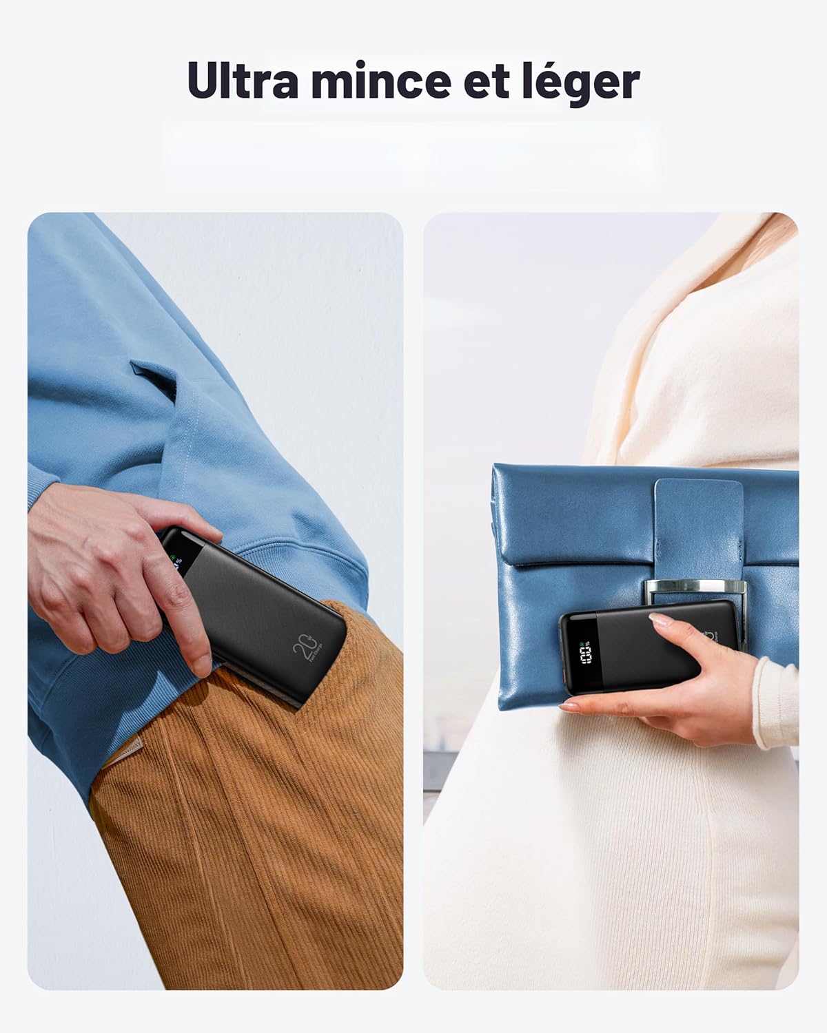 Charmast Batterie externe avec câbles intégrés, 20 000 mAh USB C, 5 sorties
