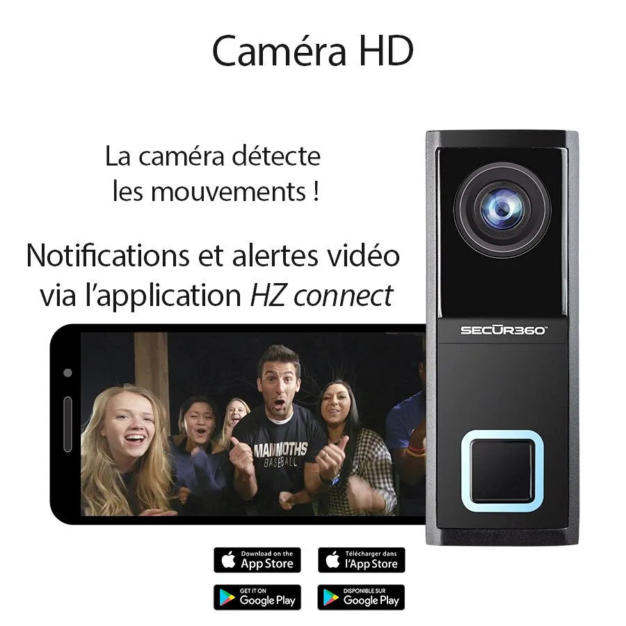 Sonnette Wi-Fi intelligente filaire HEATH ZENITH avec caméra HD - Noir