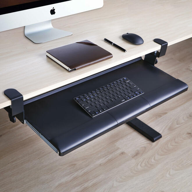 Grand plateau coulissant sous le bureau pour clavier et souris avec pince en C