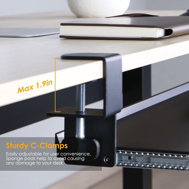 Grand plateau coulissant sous le bureau pour clavier et souris avec pince en C