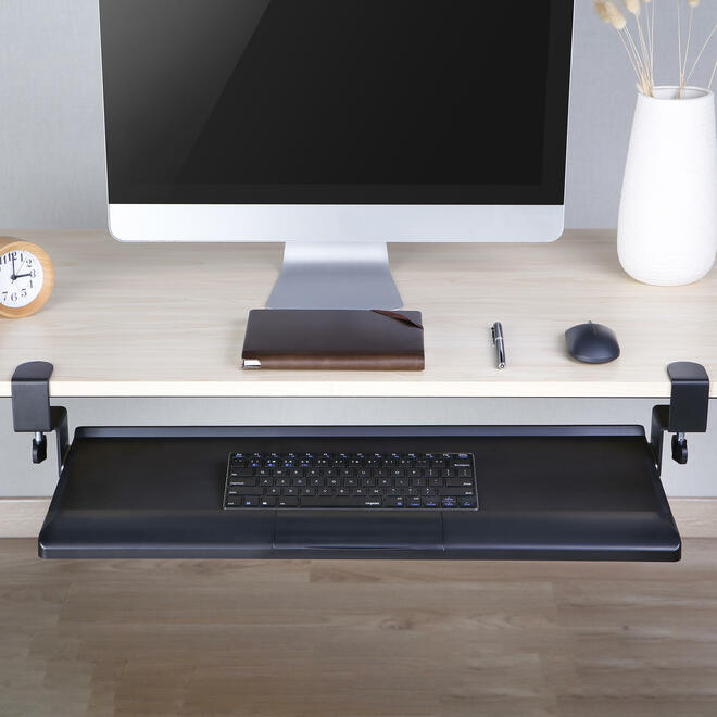 Grand plateau coulissant sous le bureau pour clavier et souris avec pince en C