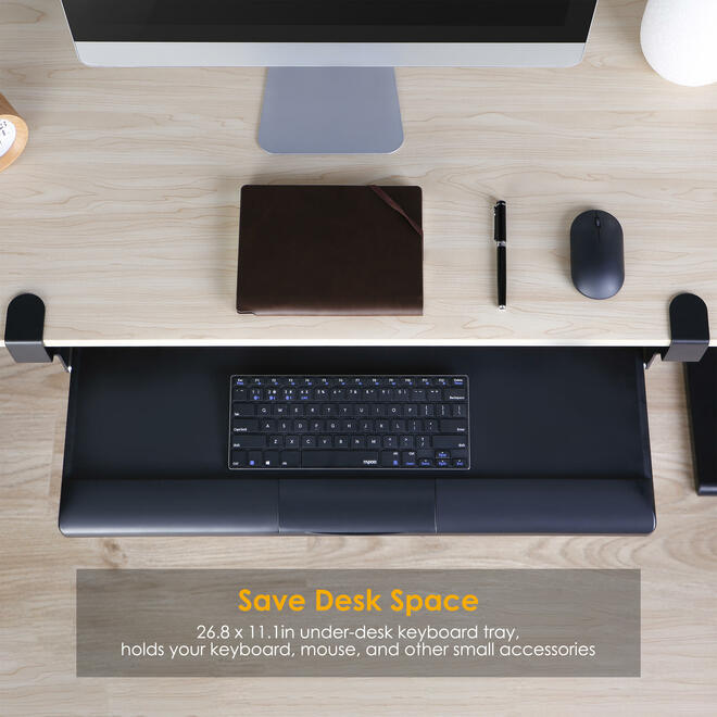Grand plateau coulissant sous le bureau pour clavier et souris avec pince en C