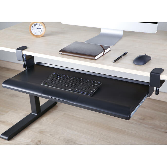 Grand plateau coulissant sous le bureau pour clavier et souris avec pince en C
