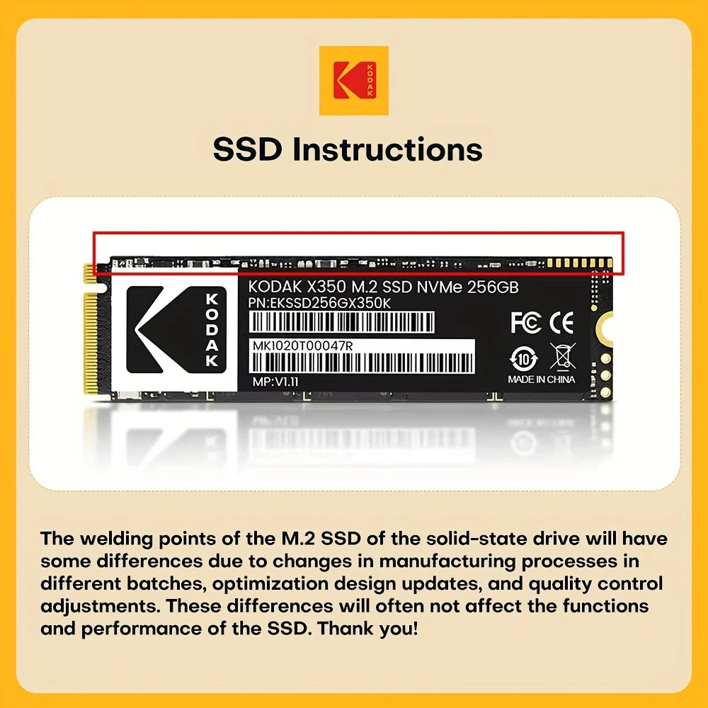 Disque SSD M.2 NVMe PCIe 3.0x4 Kodak de stockage interne