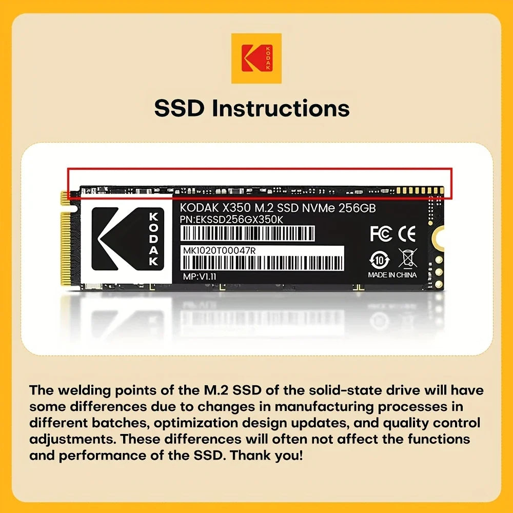 Disque SSD M.2 NVMe PCIe 3.0x4 Kodak de stockage interne