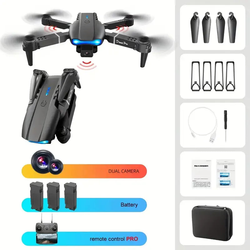 Drone avec double caméra, trois batteries, contrôle par application mobile