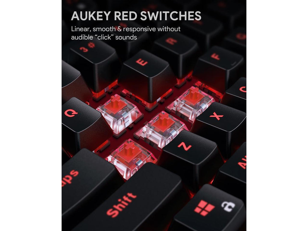 Clavier de jeu mécanique AUKEY TKL avec interrupteurs RVB et Rouge