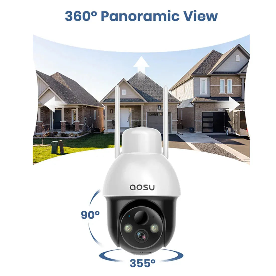 Caméra extérieure sans fil AOSU C9L 4MP / Avec panneau solaire, lumière et alarme sonore / Couverture à 360 degrés / Suivi automatique des personnes et audio bidirectionnel / Compatible avec Alexa
