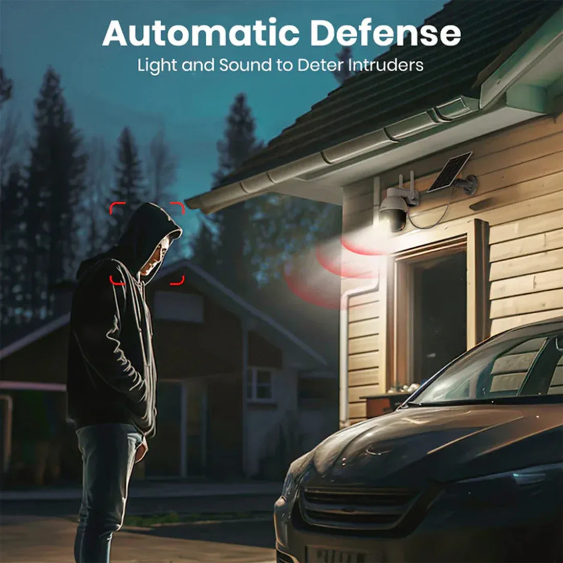 Caméra extérieure sans fil AOSU C9L 4MP / Avec panneau solaire, lumière et alarme sonore / Couverture à 360 degrés / Suivi automatique des personnes et audio bidirectionnel / Compatible avec Alexa