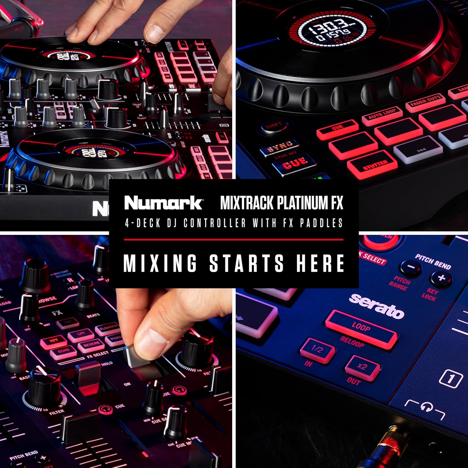Numark Mixtrack Platinum FX – Contrôleur DJ pour Serato DJ avec contrôle 4 platine