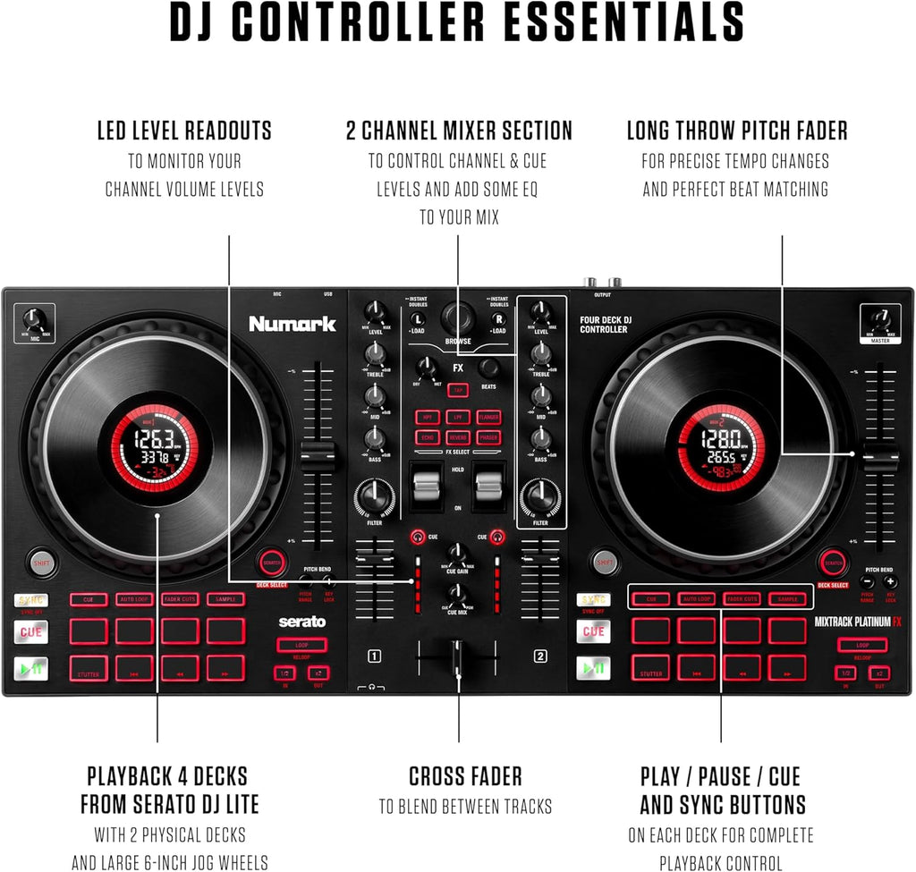 Numark Mixtrack Platinum FX – Contrôleur DJ pour Serato DJ avec contrôle 4 platine