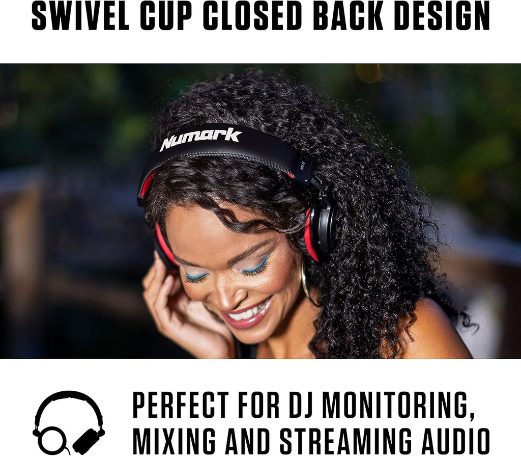Numark HF175 Casque DJ avec design fermé à l'arrière, pilotes de 40 mm, coussine