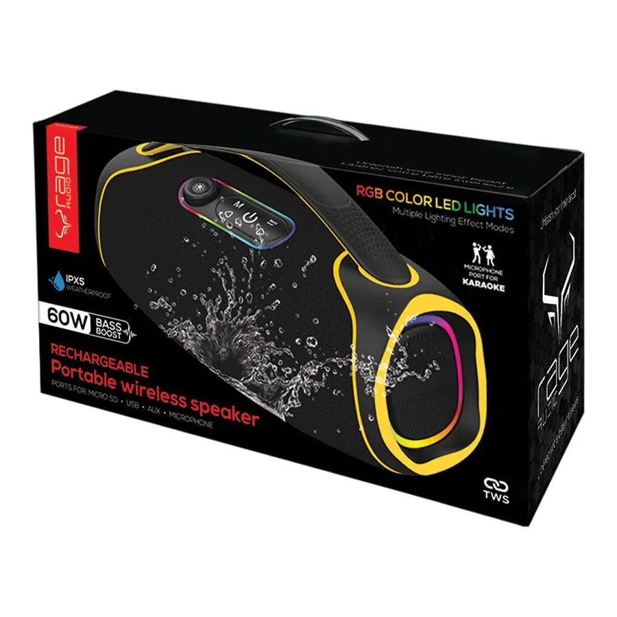 Haut-parleur Bluetooth portatif RAGE AUDIO avec rétroéclairage - 60 W