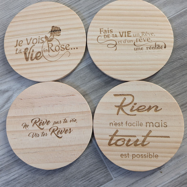 dessous de verre en bois brut, ronds