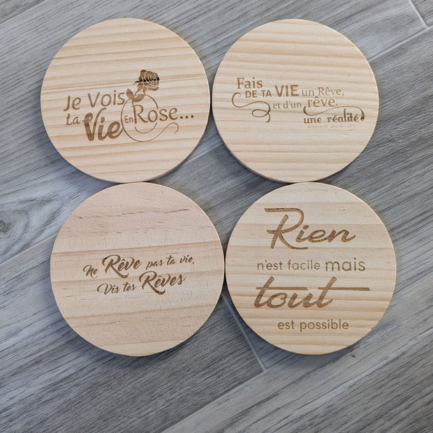 dessous de verre en bois brut, ronds