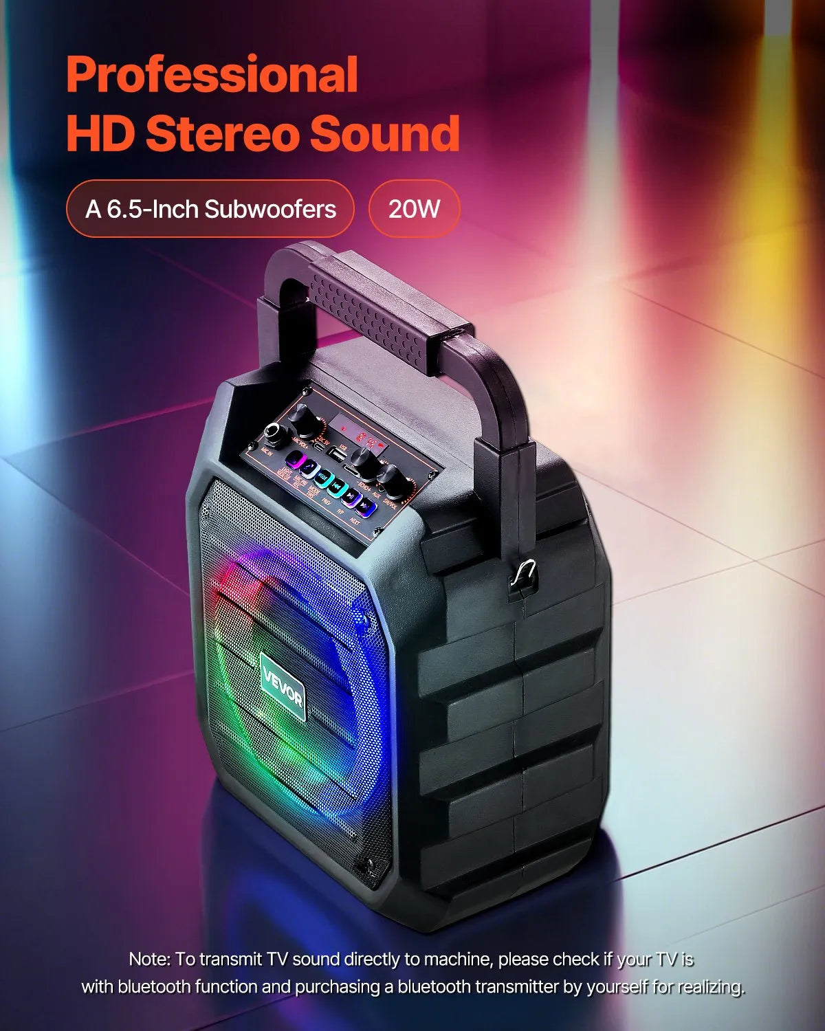 Machine de karaoké pour adultes, 20 W, enceinte Bluetooth portable de 6,5 pouces avec 2 microphones sans fil, lumière LED,