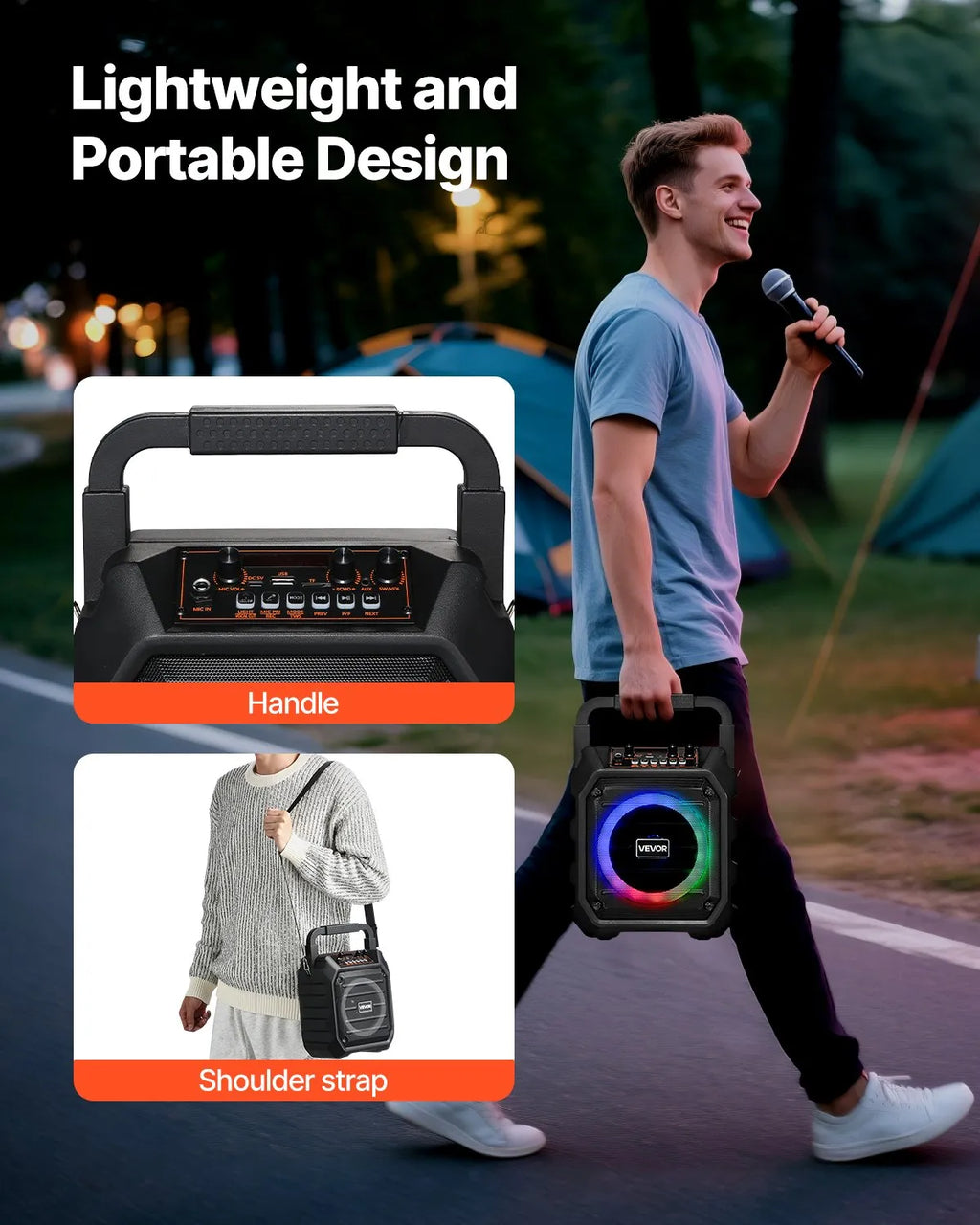 Machine de karaoké pour adultes, 20 W, enceinte Bluetooth portable de 6,5 pouces avec 2 microphones sans fil, lumière LED,