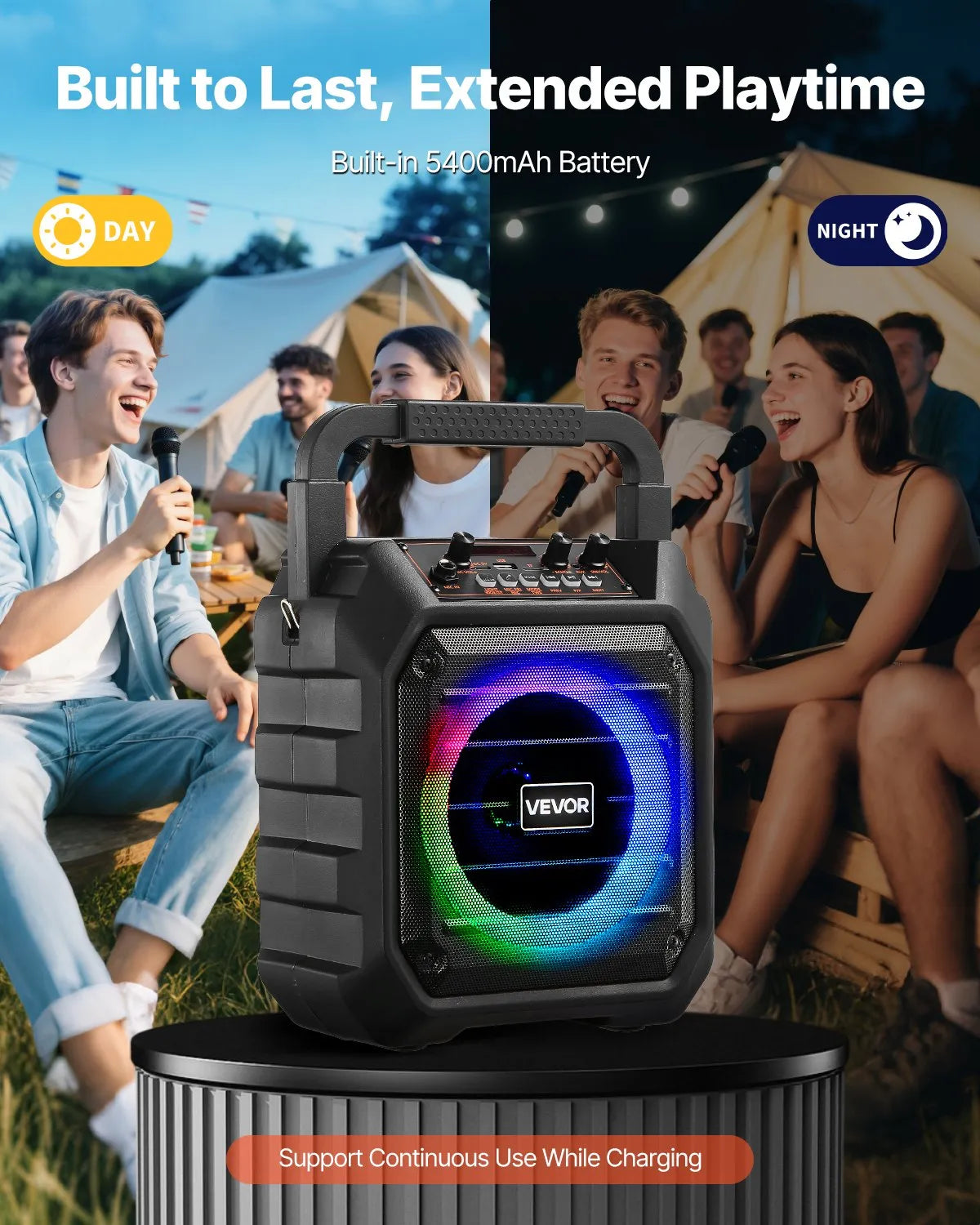 Machine de karaoké pour adultes, 20 W, enceinte Bluetooth portable de 6,5 pouces avec 2 microphones sans fil, lumière LED,