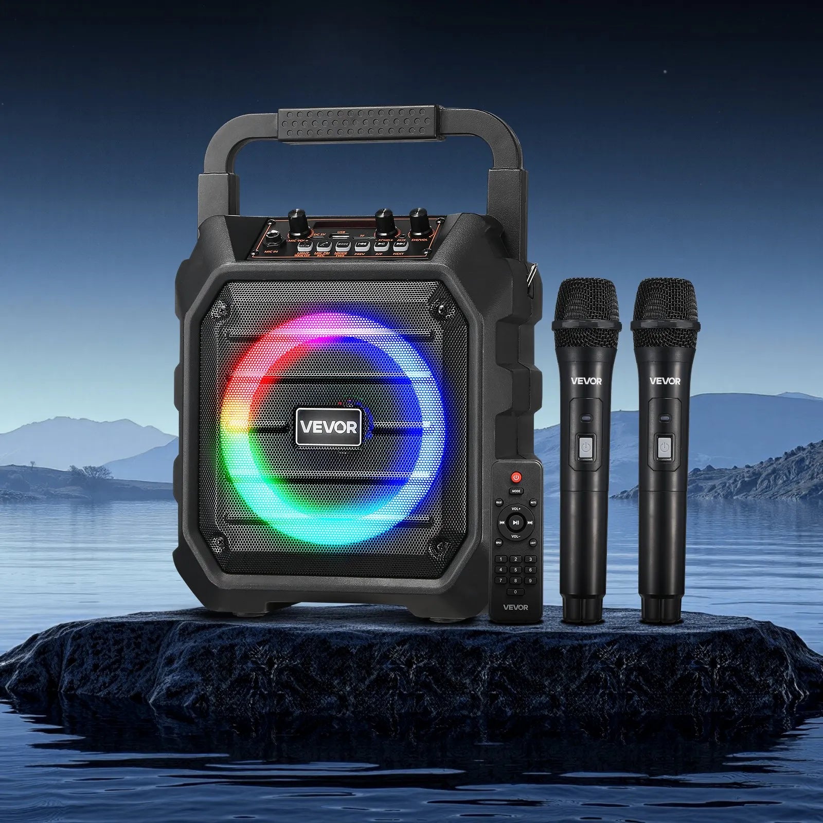Machine de karaoké pour adultes, 20 W, enceinte Bluetooth portable de 6,5 pouces avec 2 microphones sans fil, lumière LED,
