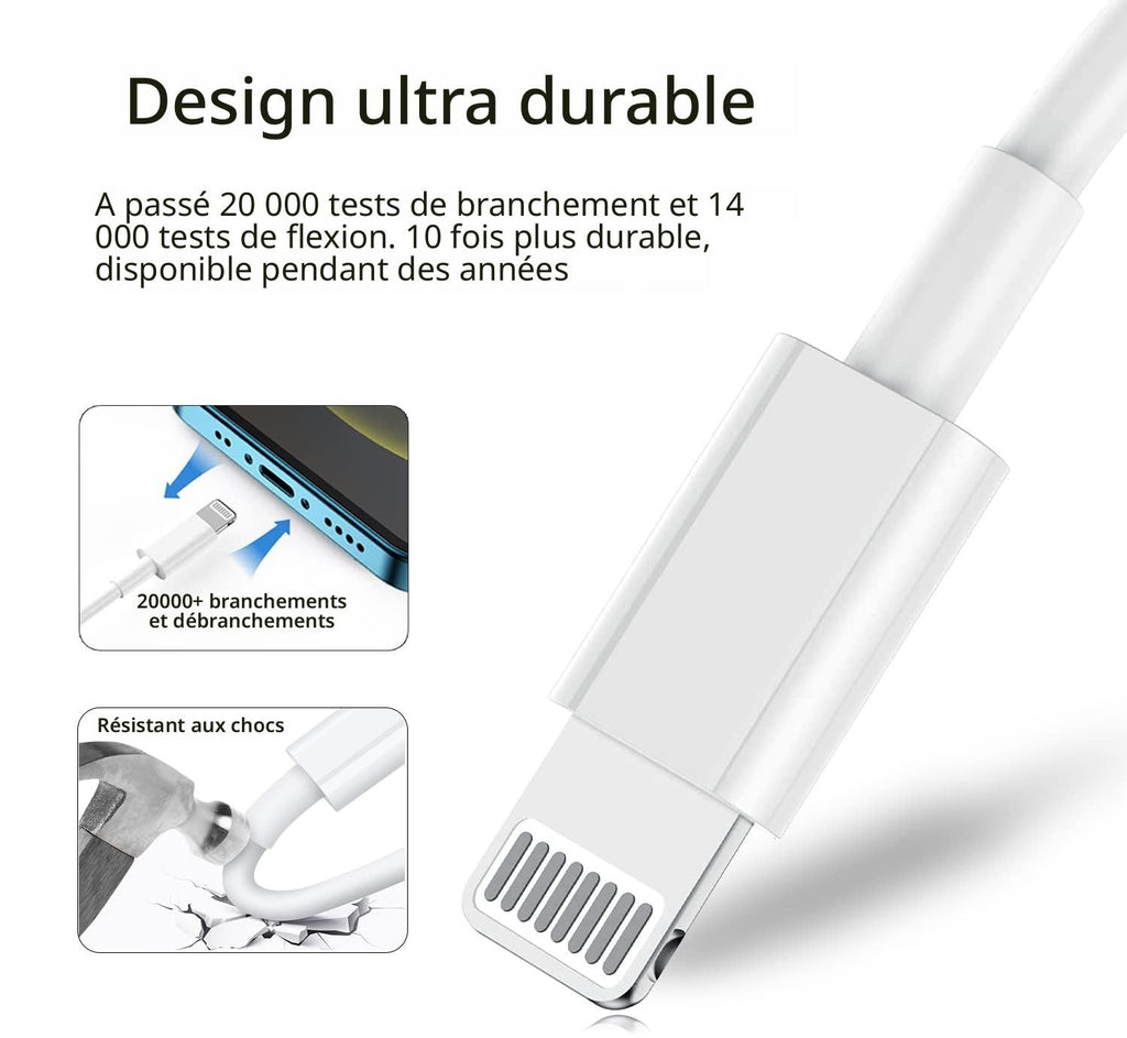 Câble de charge rapide pour iPhone 13 13 Pro 12 Pro 11 SE Max XS XR X, iPad Mini Air, iPod, AirPod