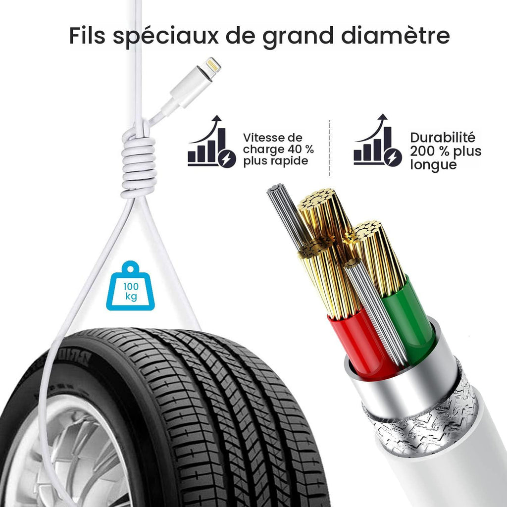 Câble de charge rapide pour iPhone 13 13 Pro 12 Pro 11 SE Max XS XR X, iPad Mini Air, iPod, AirPod