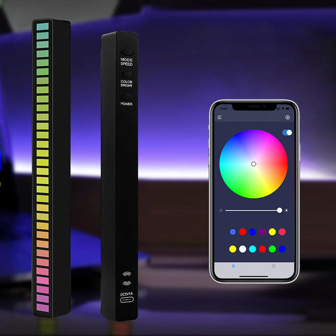 Lumières rythmiques de contrôle du son RVB, analyseur de spectre audio 32 LED 18