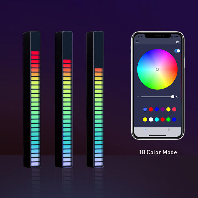 Lumières rythmiques de contrôle du son RVB, analyseur de spectre audio 32 LED 18