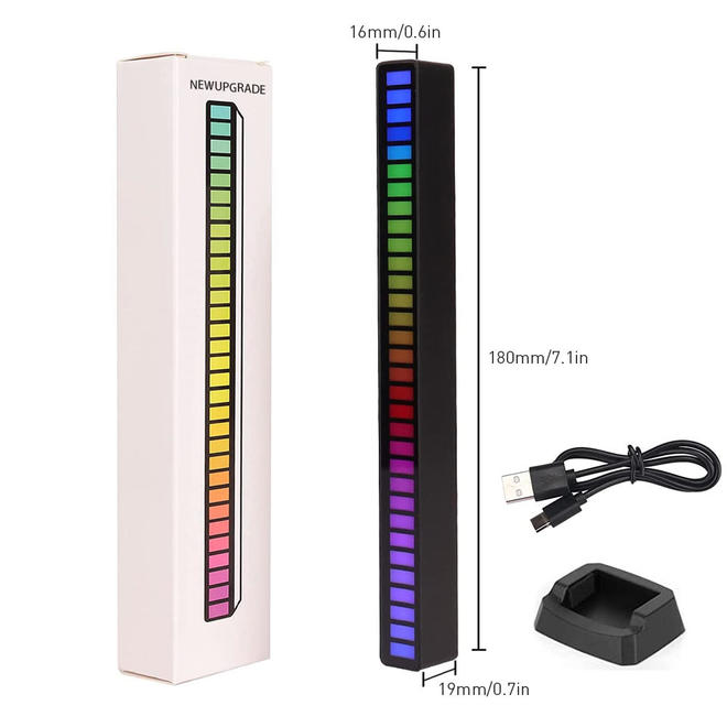 Lumières rythmiques de contrôle du son RVB, analyseur de spectre audio 32 LED 18